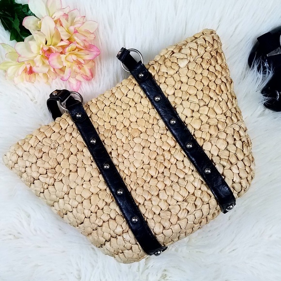 Kelly & Katie Handbags - KELLY & KATIE Black Leather Straw Bag Tote Purse